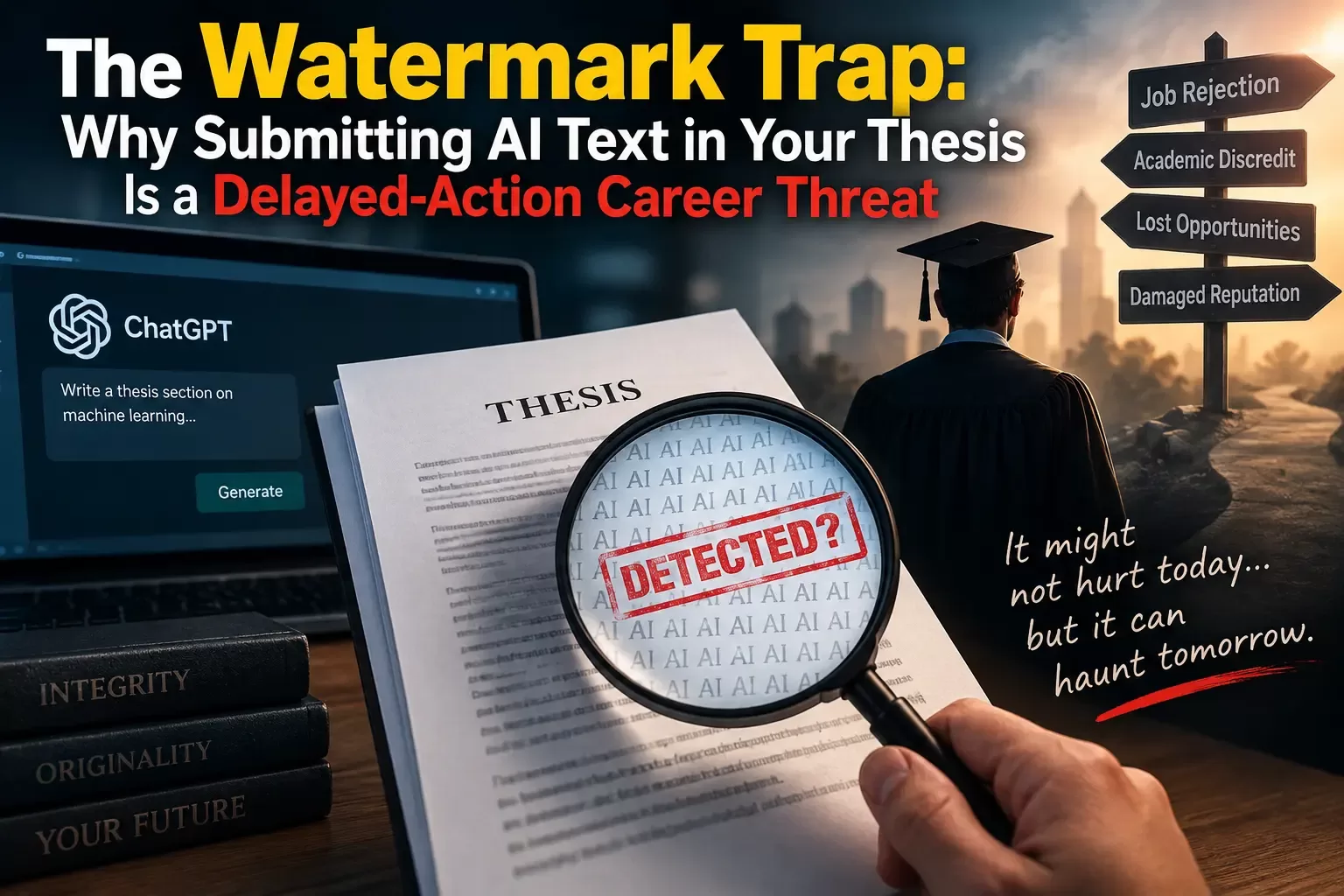 The Watermark Trap: Why Submitting AI Text in Your Thesis Is a Delayed-Action Career Threat