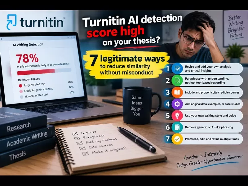 Turnitin AI detection score high on your thesis? 7 legitimate ways to reduce similarity without misconduct
